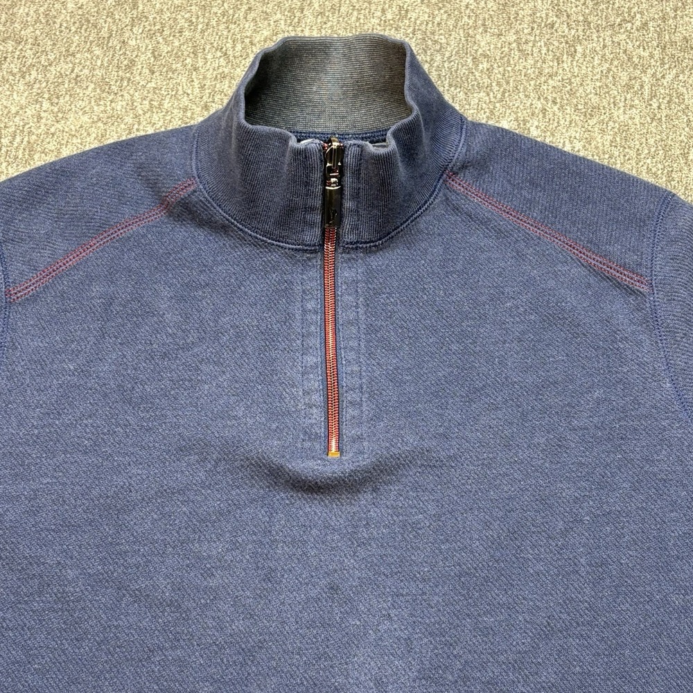 Tommy Bahama Reversible Sweater Mens XL 1/4 Zip Pullover Blue Cotton Knit Preppy - Picture 3 of 12